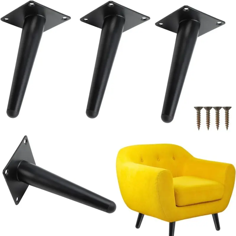 Matte Conical Furniture Legs, Vintage Metal Sofa Feet with Installation Screws, Replacement Legs for Couch, Cabinet, Chair, Bed, DIY Projects