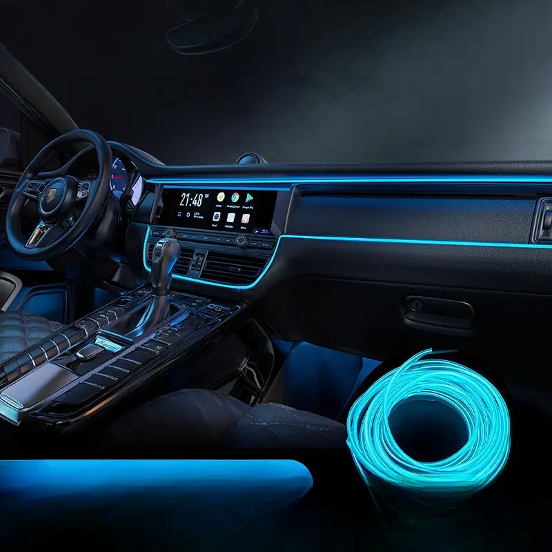 Upgrade Hidden EL Wire RGB Multicolor Synced Car Atmosphere Lamp Kit - APP/Remote Control, Adjustable Flexible Fiber Optic Neon Strip, Car Light Embellishments, Universal Vehicle Dashboard/Door Trim Decor, Auto-Glowing LED Strip Interior Lighting