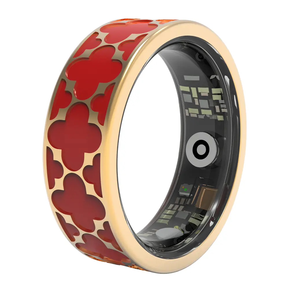 Classic Clover Health Tracking Ring, Suitable for Both Men and Women, 5ATM Waterproof, Activity/Sleep/Temperature Monitoring, Family Care Mode, Compatible with Android and iOS. Red