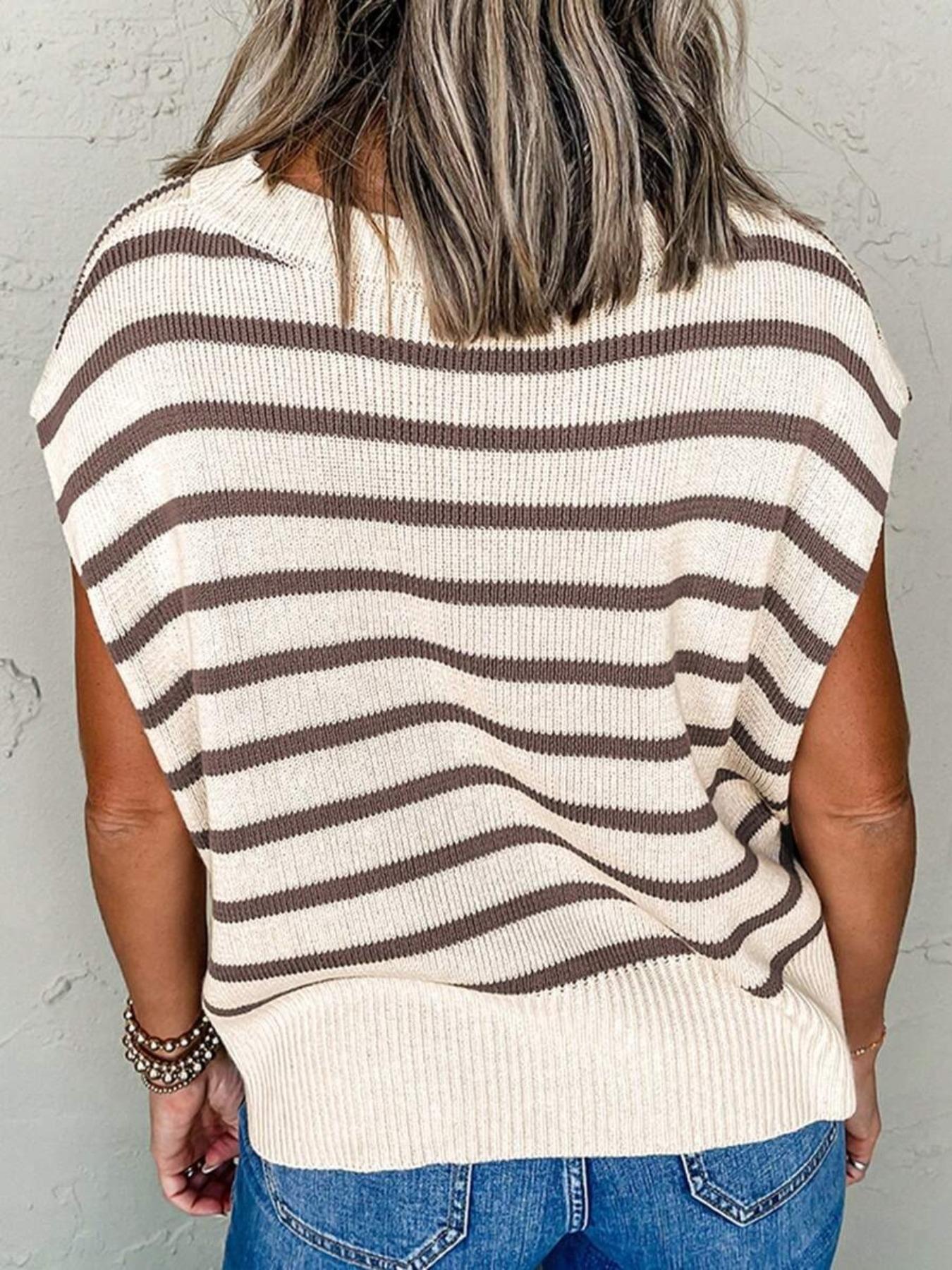 Women's Striped Print Crew Neck Sweater Pullover, Casual Jumper for Summer, Fashion Women's Knitwear for Daily Wear, Women Summer Tops, Oversized Knit Tops for Women