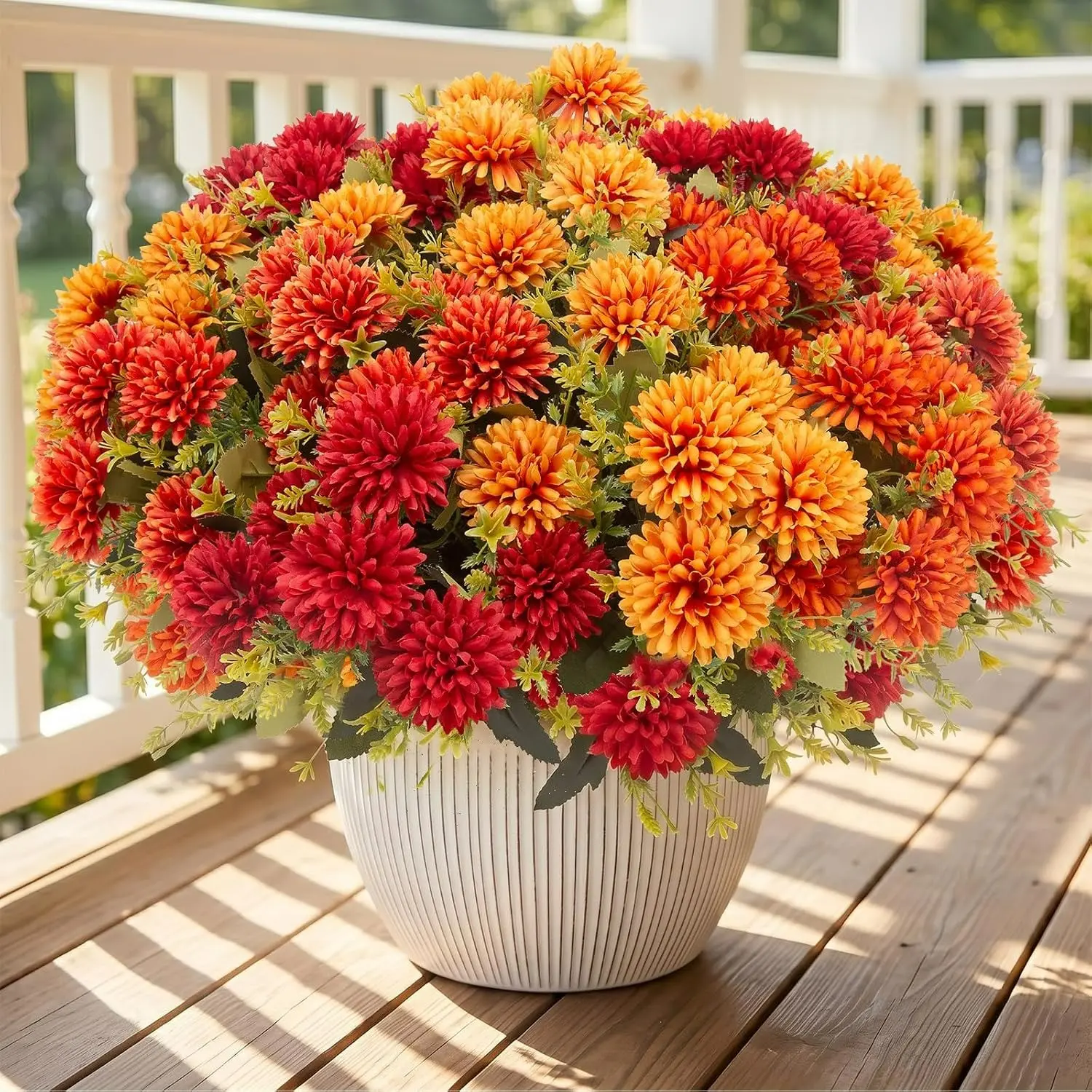 12 Piece Outdoor Artificial Autumn Flowers, UV-Resistant Fake Chrysanthemums, Vintage Fall Floral Decor for Farmhouse Outdoor Decoration