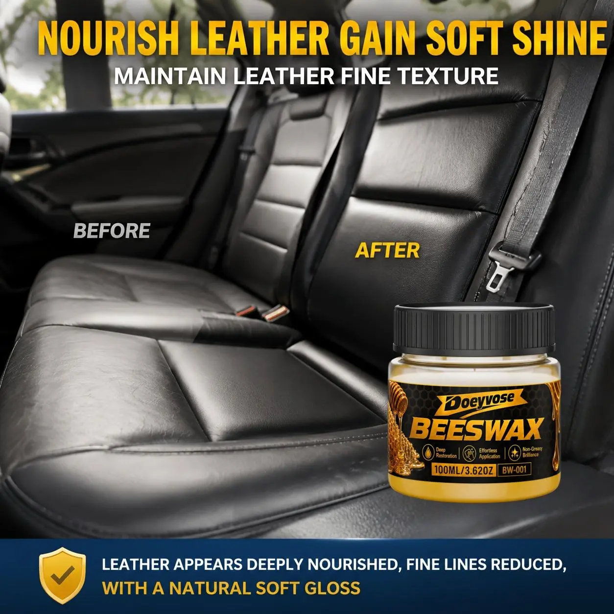 Beeswax Cream for Car Leather Care, Deep Nourishment, Enhances Shine, Prevents Fading, Covers Imperfections, Anti-Crack, for Car Seats