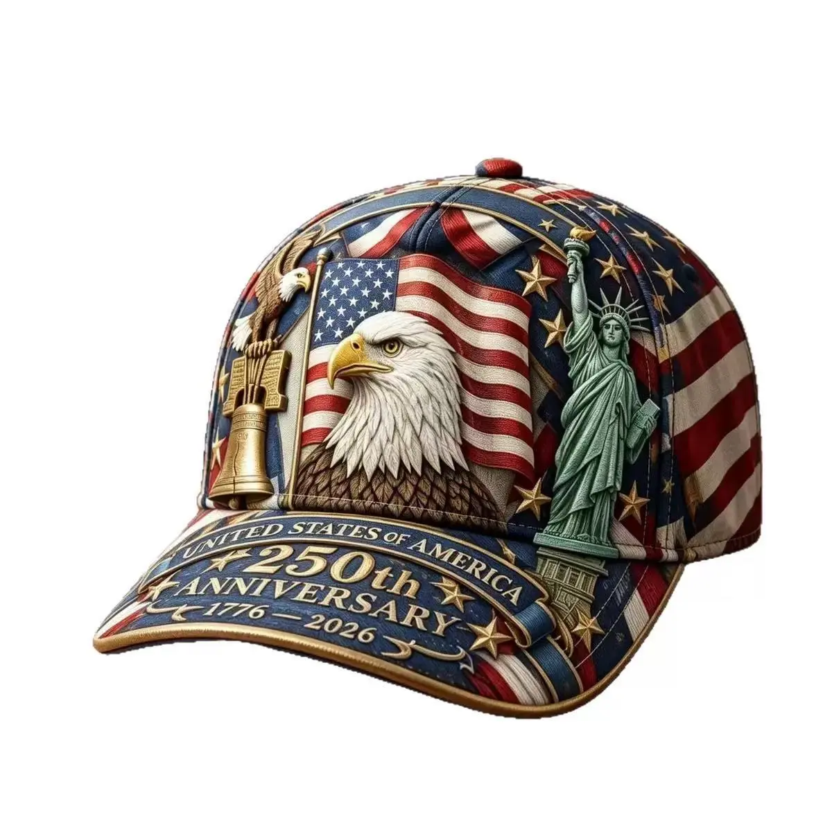 2026 New 3D All Over Print Baseball Cap, Statue of Liberty & Bald Eagle Pattern Outdoor Sun Visor Hat,Sweat-Wicking