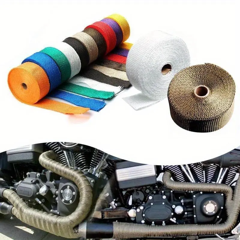 1pc 5M/Roll Fiberglass Heat Shield Motorcycle Exhaust Thermal Tape Header Pipe Heat Wrap Tape Thermal Protection with Stainless Ties