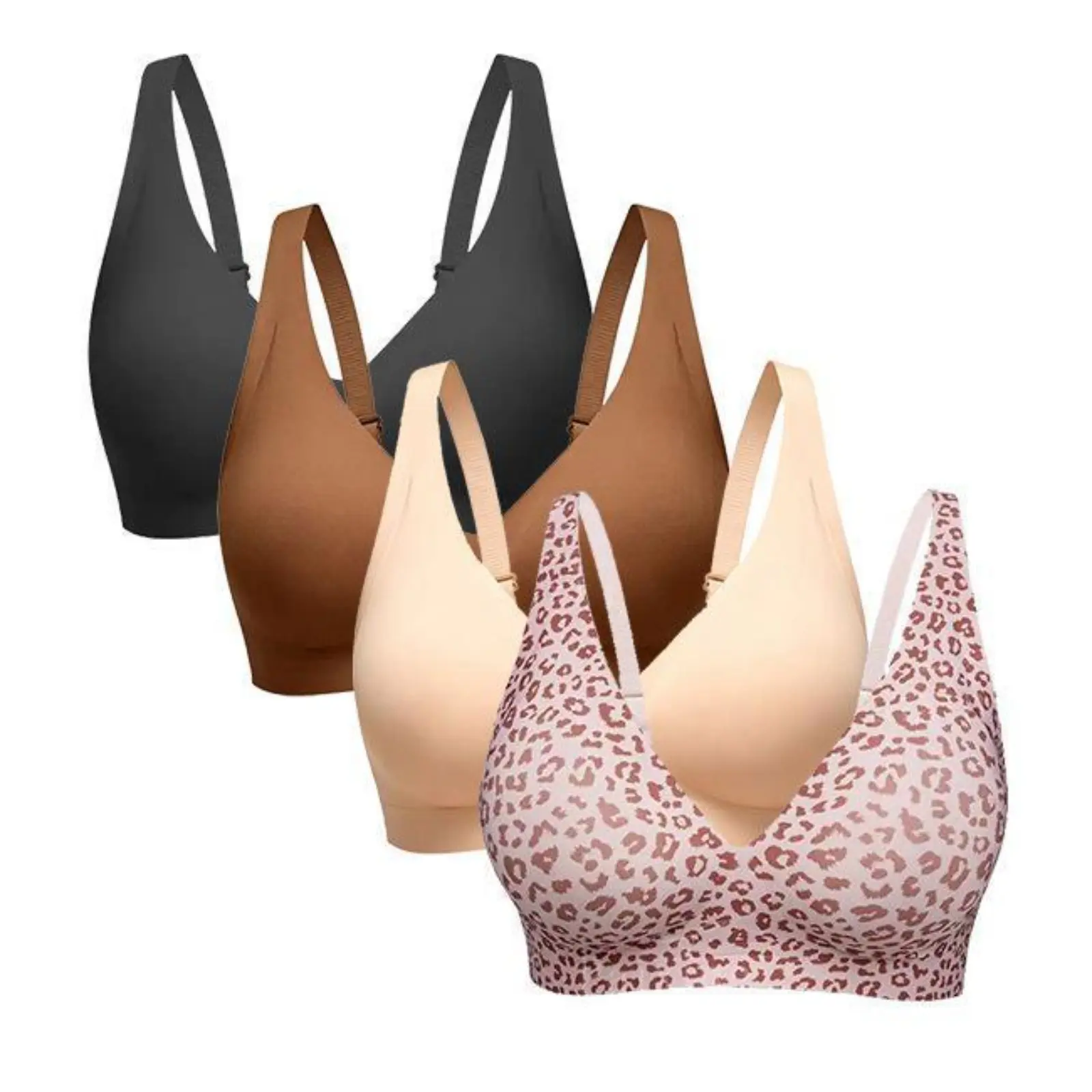 Viral Baddie Vibe Seamless Stretch Soft Fabric Wireless Bra 4 Pack No Digging Wide Straps Anti Sagging Smooth Support Everyday Bralette Loungewear
