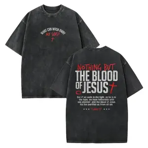 [100% Cotton] Lightweight 180gsm Printed Christian Faith Washed T-Shirt, 1 John 1:7 Scripture Tee, Vintage Religious Graphic Top