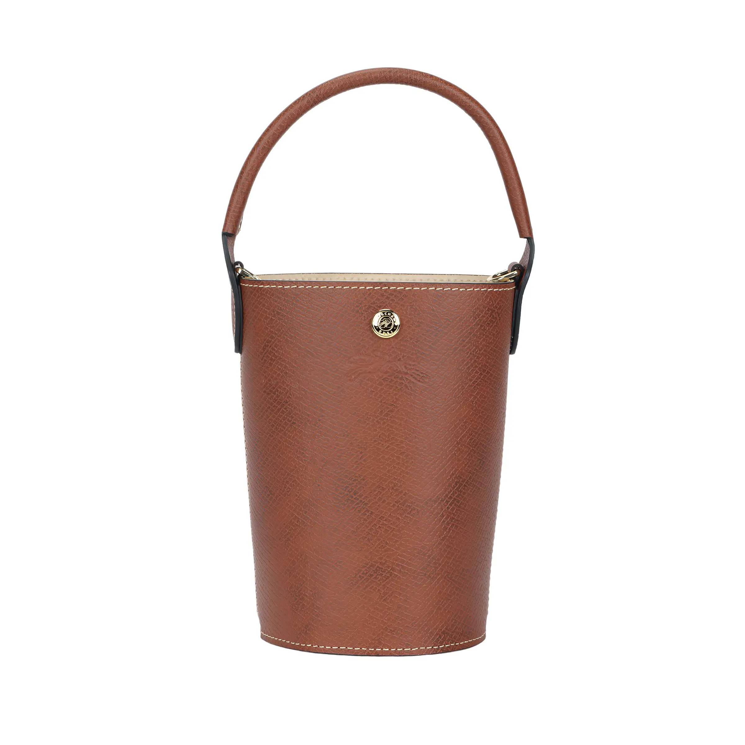 Longchamp Épure 12 Mini Leather Bucket Bag for Women – Top-Handle and Crossbody, Snap Closure, Brown