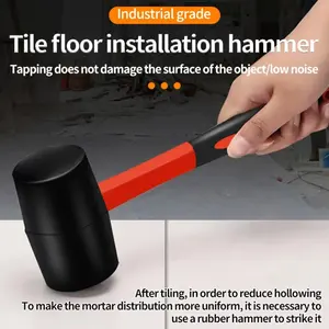 1-piece multi-functional double-ended rubber mallet with a high-elasticity, non-slip fiber handle. Its silent striking action prevents damage to surfaces. Ideal for use on floors and tiles as a versatile tool.