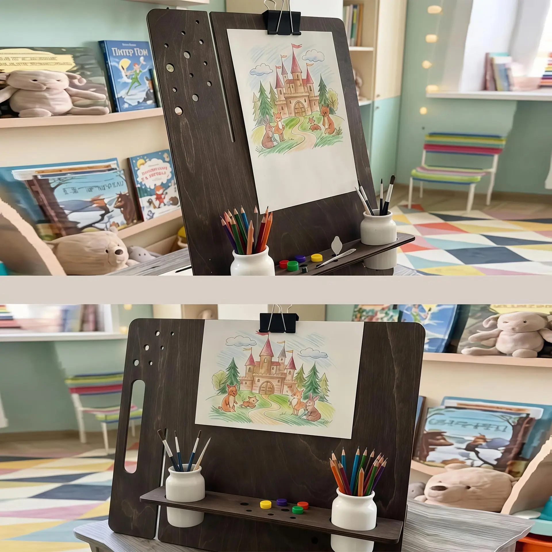1 piece, a multi-functional wooden desk easel decoration, an artistic sketch stand with a pen holder, suitable for painting