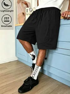 Men Relaxed Bermuda Shorts, Drawstring Elastic Waist, Casual Daily, Mid Length Walking Short Pants, Side Pockets, Streetwear