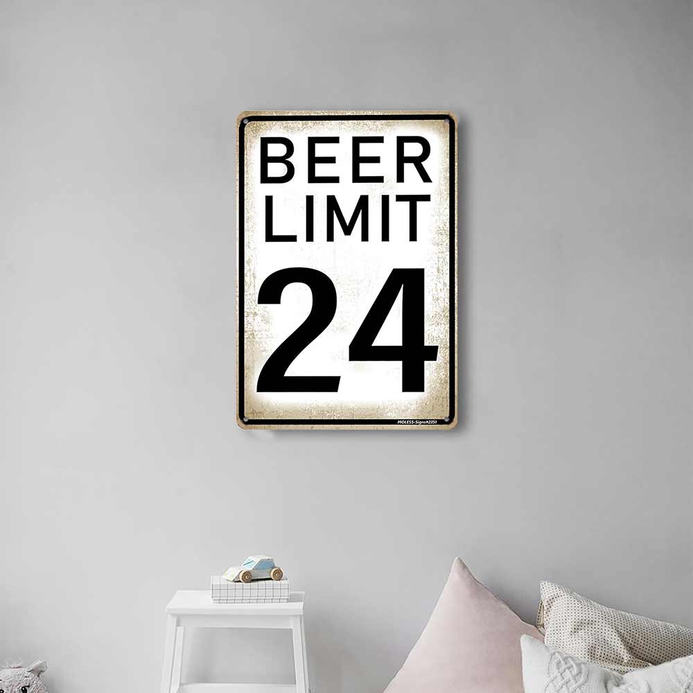 Beer Limit 24 Funny Metal Sign 12x8 In Aluminum, Vintage Beer Tin Sign for Man Cave, Home Bar, Pub Decor, Retro Speed Limit Style Wall Art for Beer Lover, 12x8 Inch Aluminum Plaque