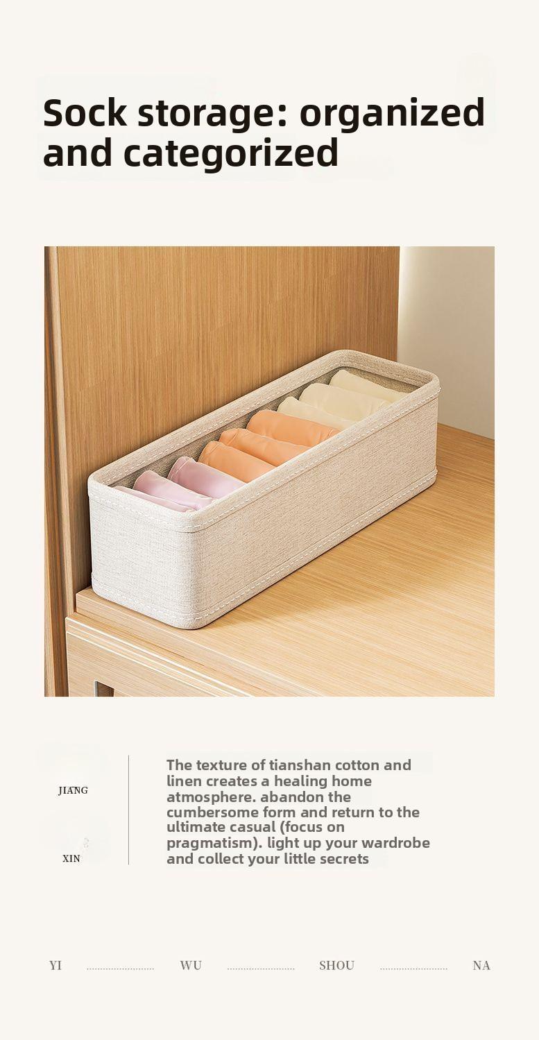 Cotton and linen washable socks underwear storage portable organizer, dormitory home wardrobe artifact multi-functional foldable storage box