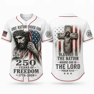 Christian Patriotic Baseball Jersey, Jesus Jersey, One Nation Under God Shirt, 250 Years of Freedom 1776 2026 Gift, America 250 Comfortable to wear, a must-have for game days and holidays