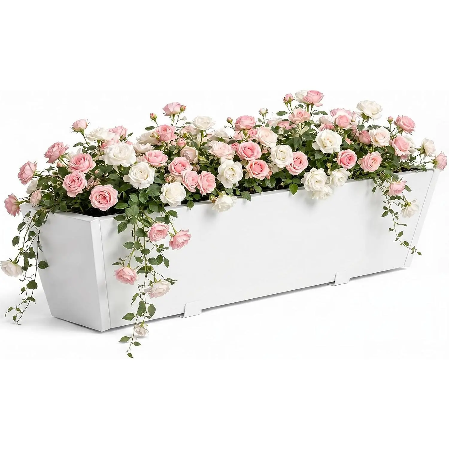 Railing Planter for Outdoor  36'' Metal  Flower Pot with Adjustable Brackets & Drainage Railing Planter Box Countryside Flower  Holder for Garden Yard Patio Balcony Deck Decor White