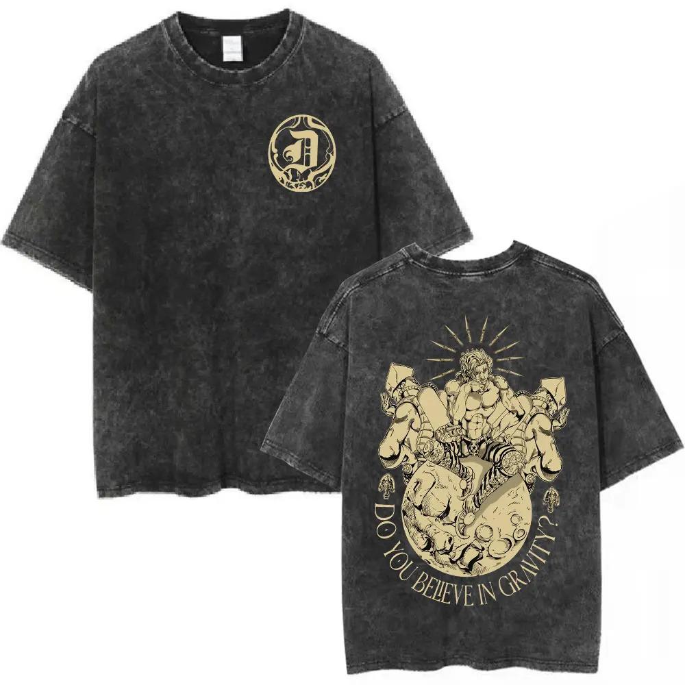 Anime Jojo Bizarre Adventure Vintage Washed T-Shirt Killer Queen Graphic T Shirts Men Women Casual Cotton Short Sleeves T-shirts