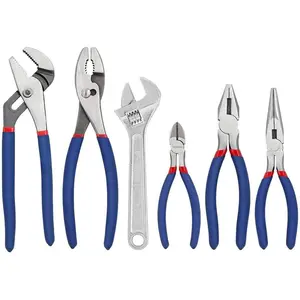 Large Pliers & Wrench Set 6-Piece (10" Water Pump, 10" Slip Joint, 8" Long Nose, 8" Linesman, 6" Diagonal, 8" Adjustable Wrench)  DIY & Home Use, W001329A