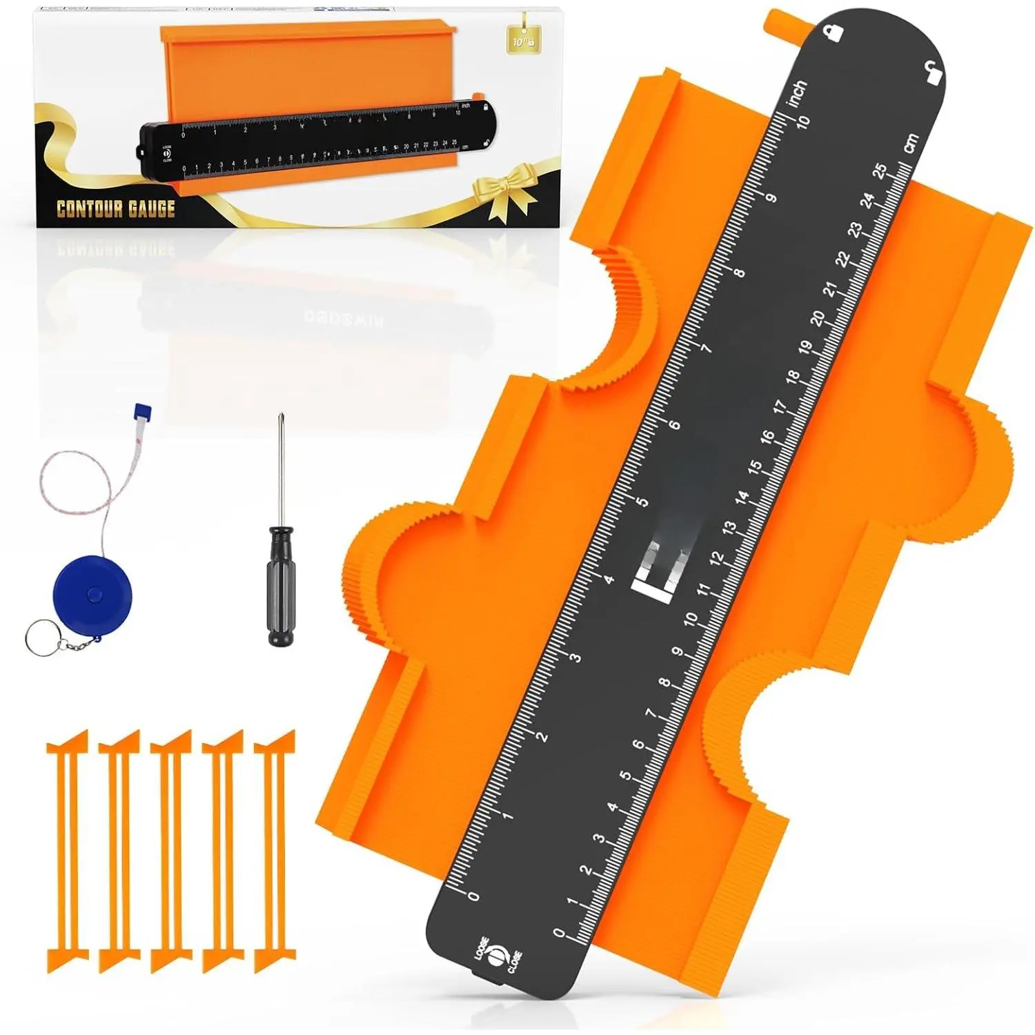 10 Inch Contour Gauge with Lock, Gifts for Men, Dad and Husband | Copies irregular shapes and edges for tile laying, flooring, laminate, trim, carpentry and woodworking projects