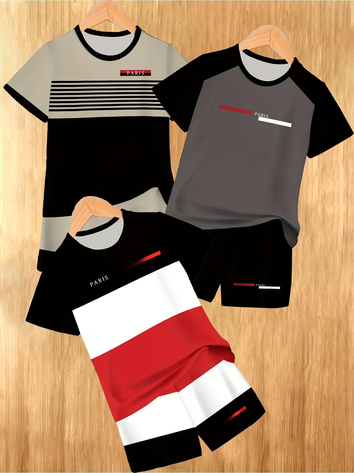 6-piece Set Boys' fashion 3D Printing Casual Short-sleeved Shorts and Sweatshirts Suitable for Outdoor Activities Set