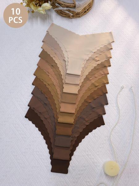 Women's Seamless Wave Design Set, Comfortable Breathable Antibacterial Panties, Fitted All Season Casual Style, Soft Breathable Panties