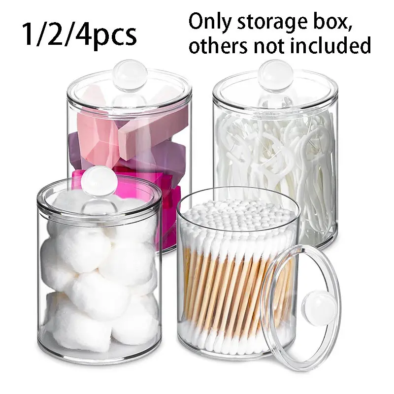 1/2/4 Piece Cotton Swab Box Set, Decorative Transparent Pharmacy Jar Set with Lid, Bathroom Storage Jars for Cotton Swabs, Pills, Sanitary Pads, Dental Floss