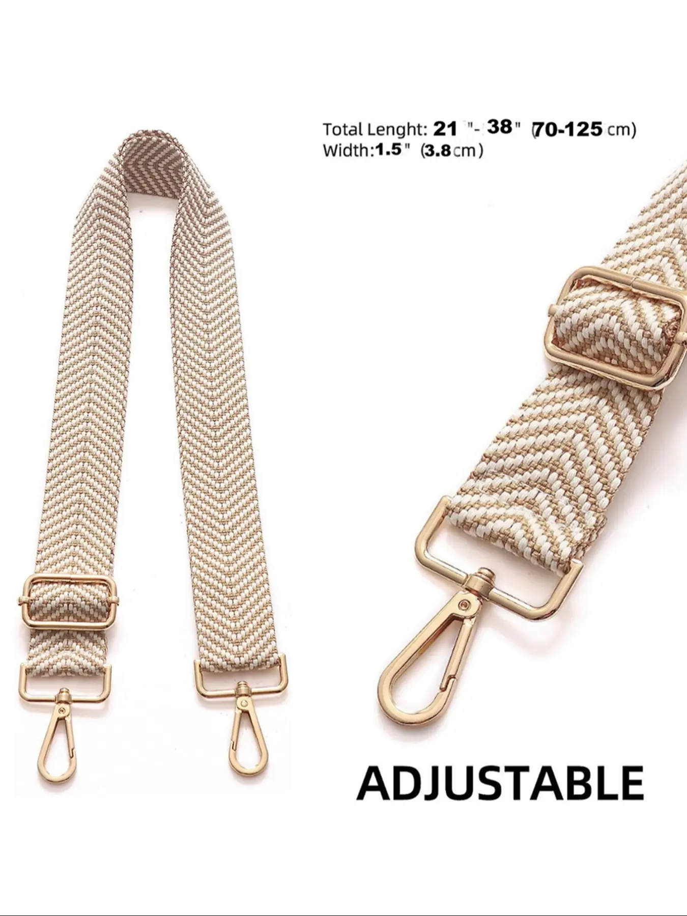 Classic V-Stripe Woven Shoulder Strap 1.5in Wide, Adjustable Detachable Swivel Metal Buckle, DIY Replacement Strap for Luggage, Camera & Instrument, Travel Gift
