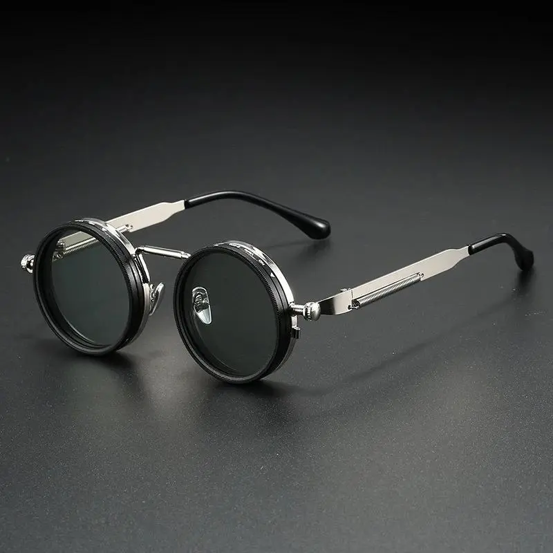XUH Vintage Retro Round Metal Frame Polarized Sunglasses with ND9 Adjustable Dimming Lenses, UV400 Full Sun Protection Anti-Glare Eyewear, Ideal for Fishing, Driving & Daily Outdoor Activities