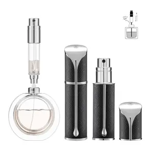 Refillable Perfume Atomizer, 5ml Travel Perfume Bottle with Easy Bottom Refill, Leak-Proof Mini Cologne Sprayer, TSA-Approved Pocket   for Women & Men, (Black)