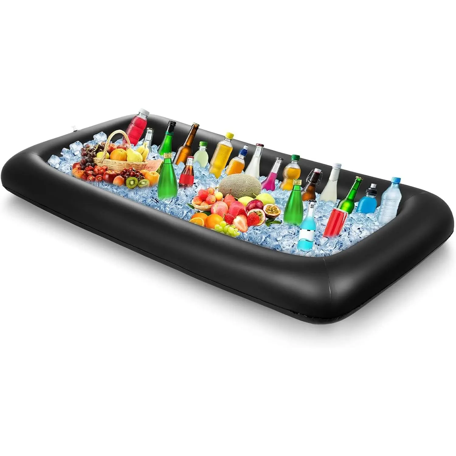 Leitee Inflatable PVC Rectangular Cooler Tray - 52x24cm Black Inflatable Serving Bar with Drain Plug, Food & Drink Holder for Pool Party, BBQ, Home Supplies Storage Organizer