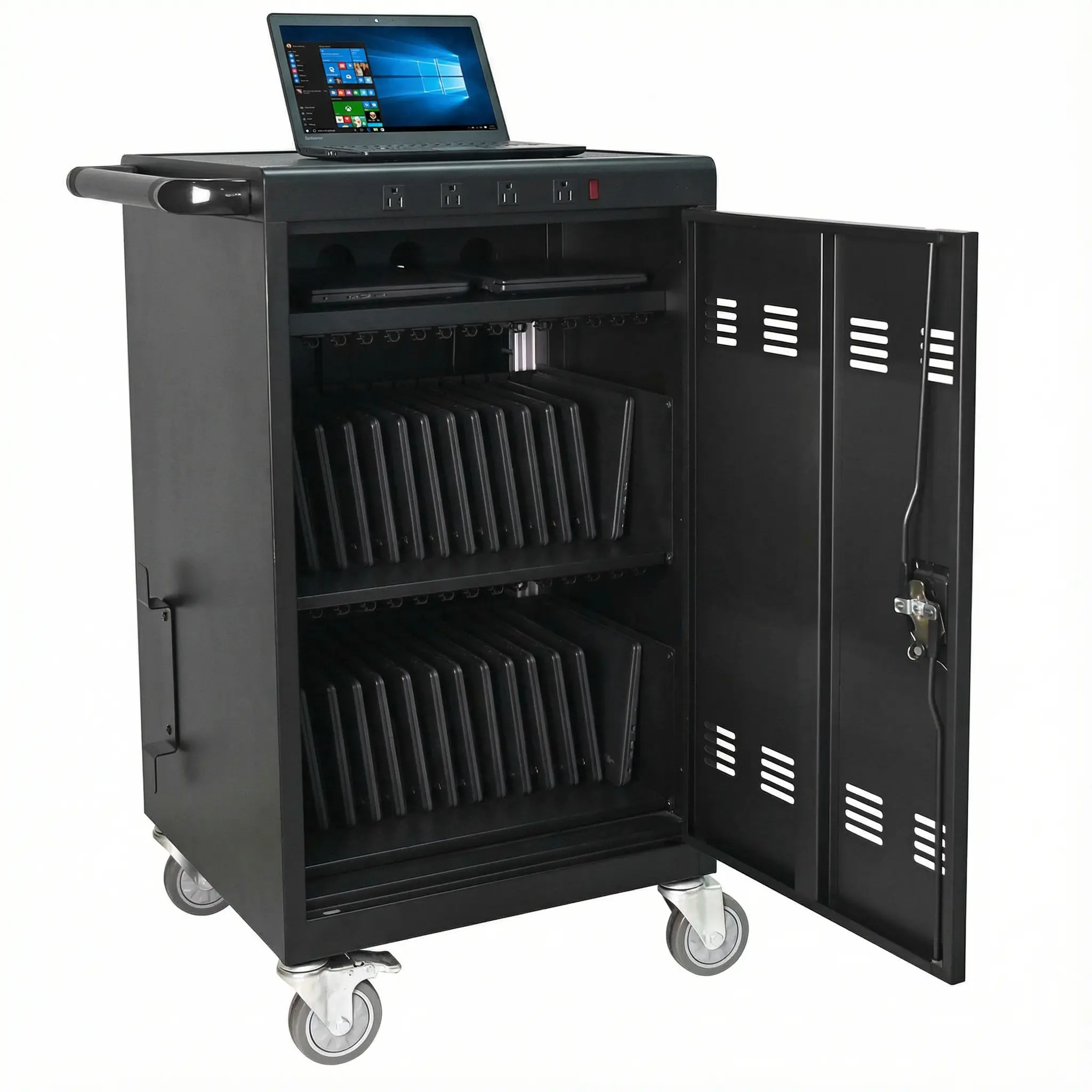 ARCH Mobile Charging Cart for 35 Devices, Laptop Tablet Charging Cabinet with Lock, Steel Security Cart for Chromebooks iPads, Heavy Duty Metal Cart with Wheels for School Library Hospital Classroom Office, Matt Black Color Options