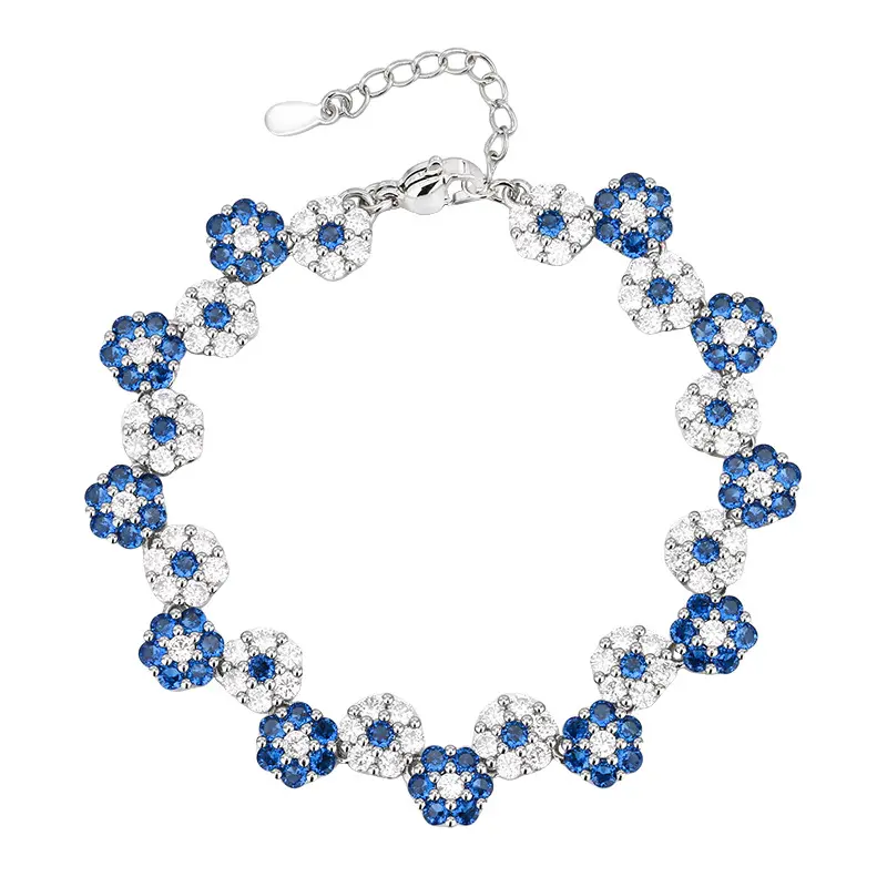 Female Floral Zircon Jewelry 2-Piece Set - Flower Bracelet, Short Necklace - Elegant Luxury Versatile Costume Fashion Accessory for Women, Two Piece Set