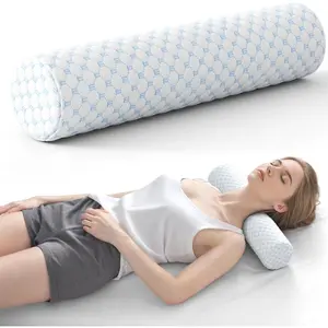 Neck Roll Pillow, Memory Foam Neck Support Pillows, Round Neck Pillows, Cylinder Bolster Pillows for Bed, Couch, and Yoga, Removable Washable Cover,18 * 4.1 * 4.1inch (Cool-Blue)Gift.