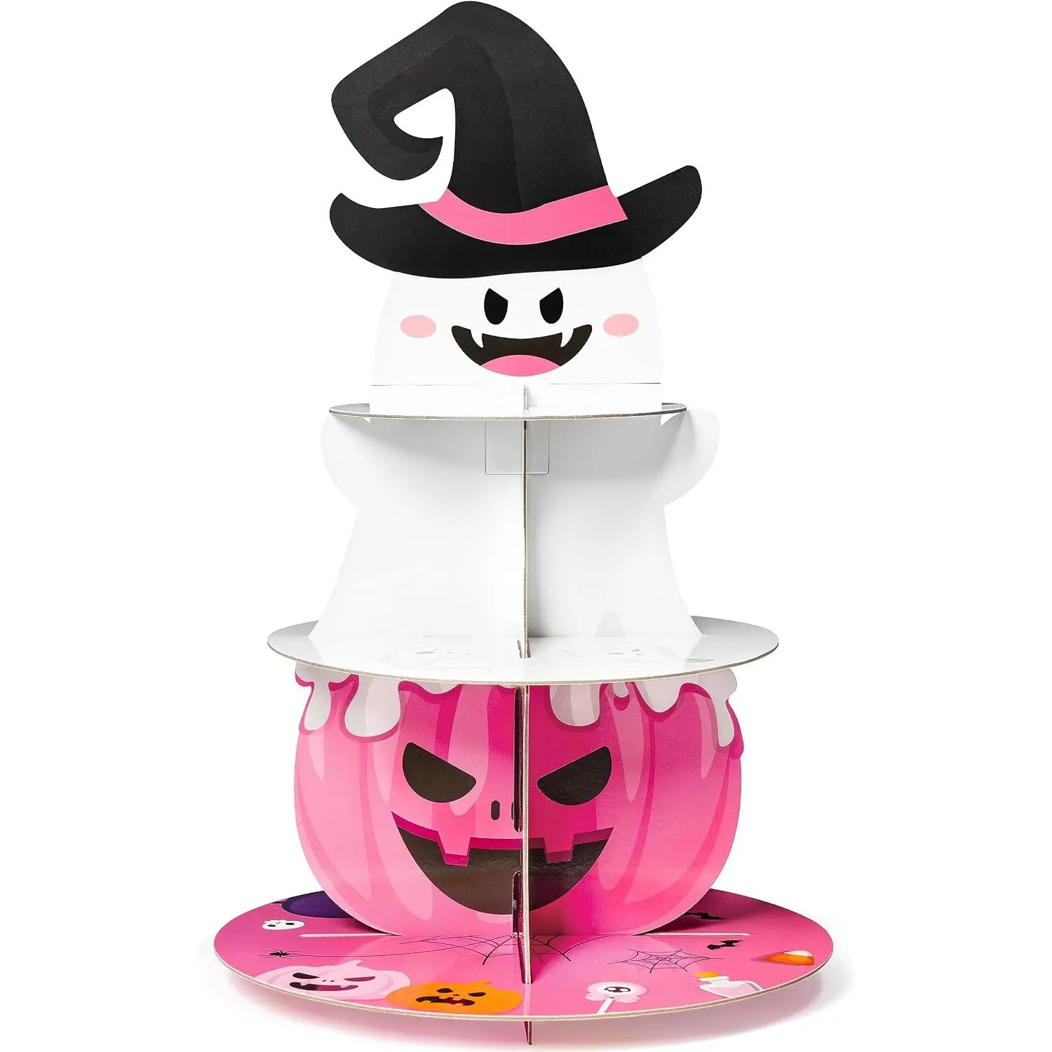 Little Boo Cupcake Stand - 3 Tier Halloween  Pumpkin Cupcake Tower Cardboard Dessert Holder Pastry Platter for Halloween Theme Party Table Decor  Birthday  Shower Party
