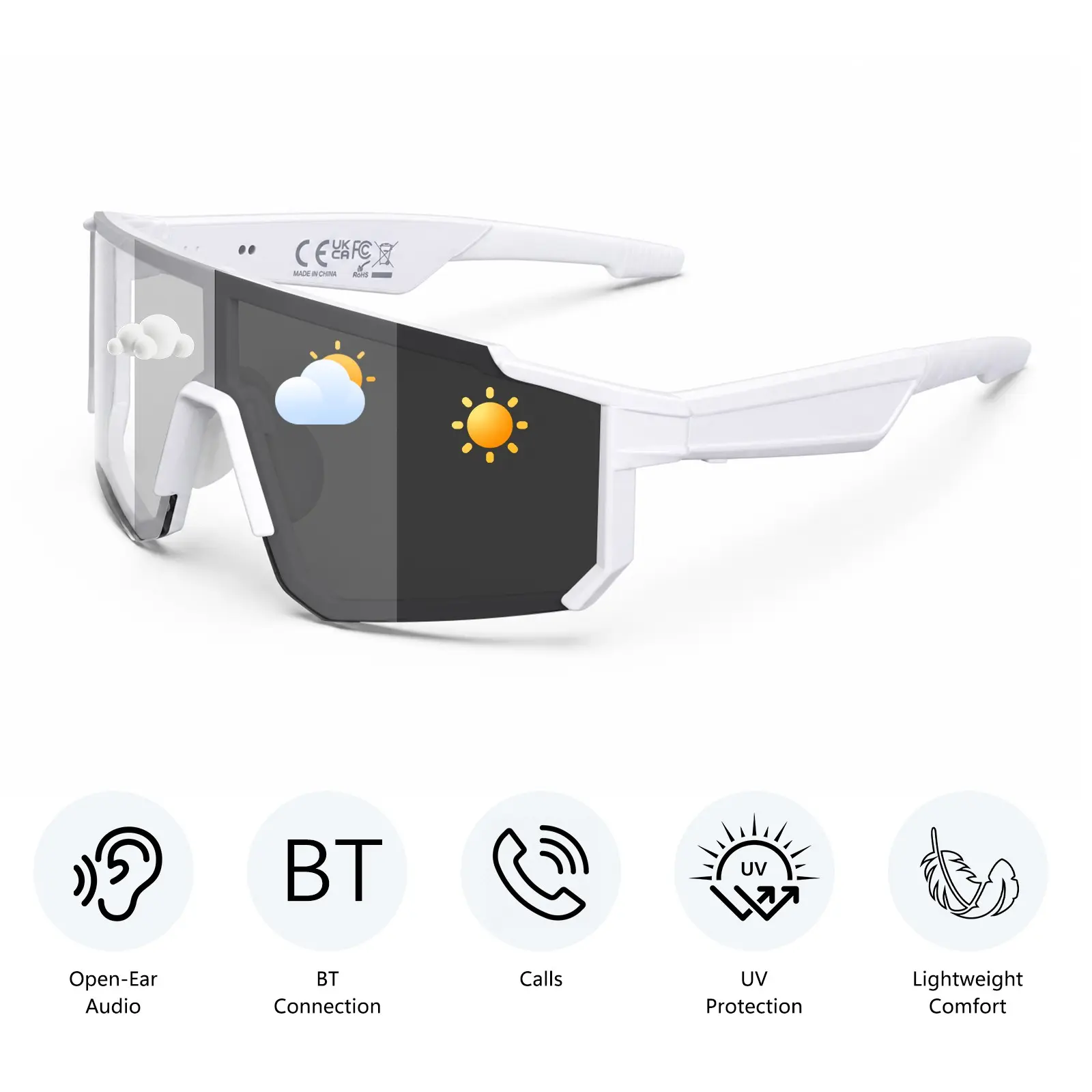 Photochromic Bluetooth Smart Audio Glasses, Running Cycling Bluetooth Sunglasses with Music & Hands-Free Calls, Voice Assistant, Open-Ear Speakers, Sports Sunglasses for Fishing Hiking, Wearable Tech Glasses, Wireless Audio Glasses