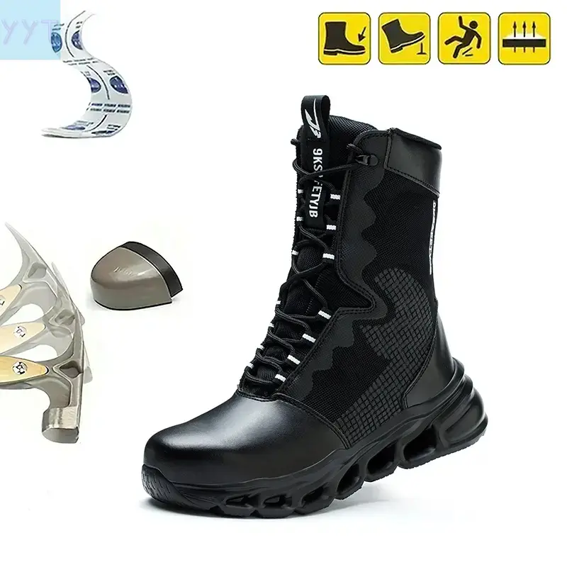 YYT1 Men's Waterproof-Cut Boots, Smash-Resistant Breathable Work Shoes with Steel Toe Cap, Durable Safety Footwear Industrial Use