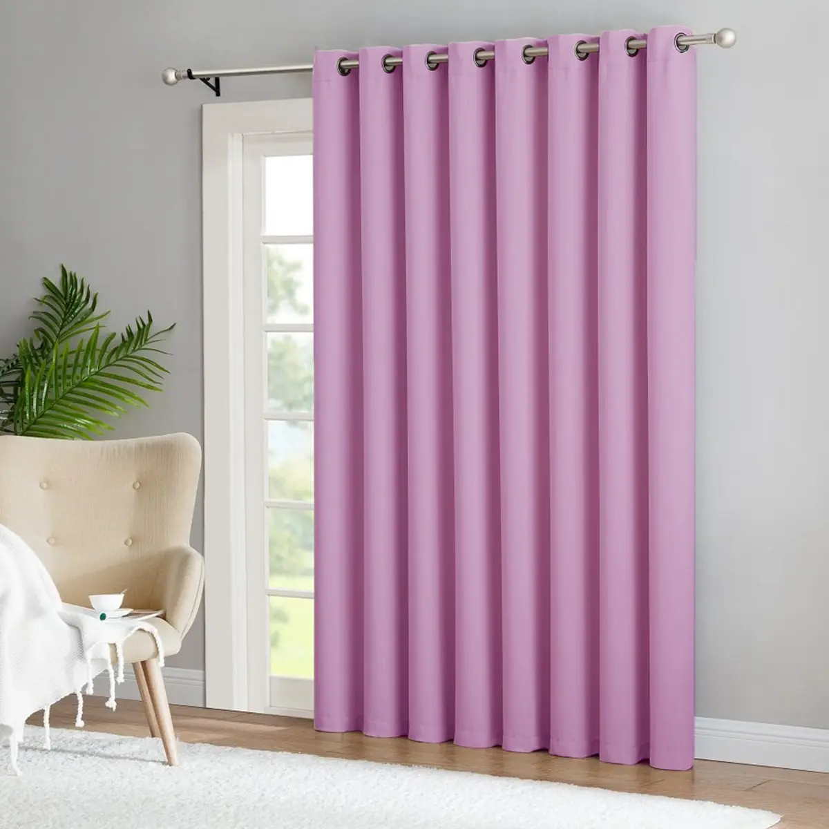 1pc Solid Lavender Blackout Window Curtain, Bedroom Living Room Privacy Curtain, Modern Minimalist Perforated Full Blackout Finished Curtain, Grommet Curtains