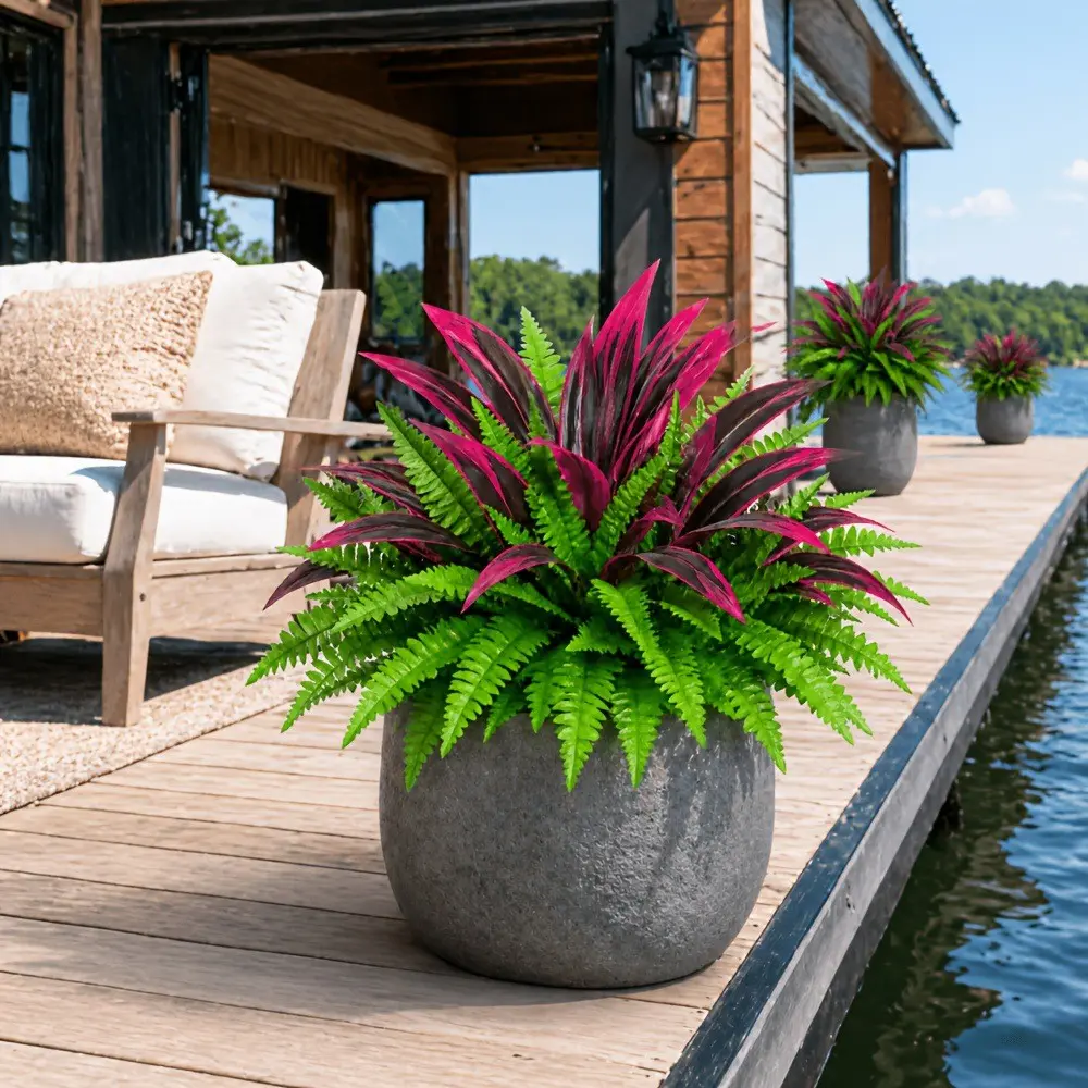 4pcs Artificial Palm Leaf Dracaena with Fern, Artificial Plants, Artificial Ferns, Outdoor Greenery, Seasonal Decor, Home Office Balcony Garden Decoration, No Pot Included