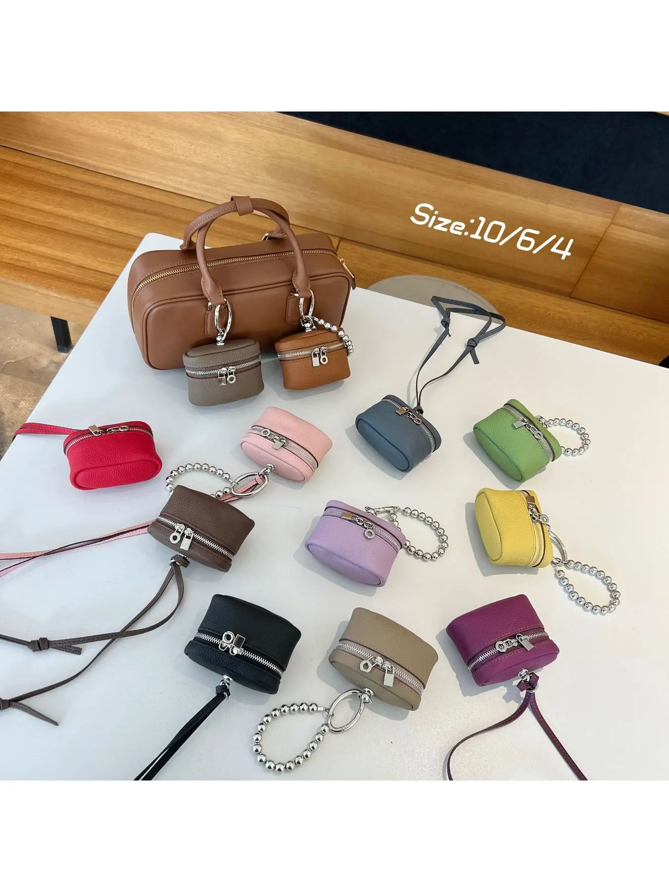 insstyleminimalistportableneckhunglipstickmakeupbaggenuineleatherearphonepouchtopgrainleatherminibagcharm