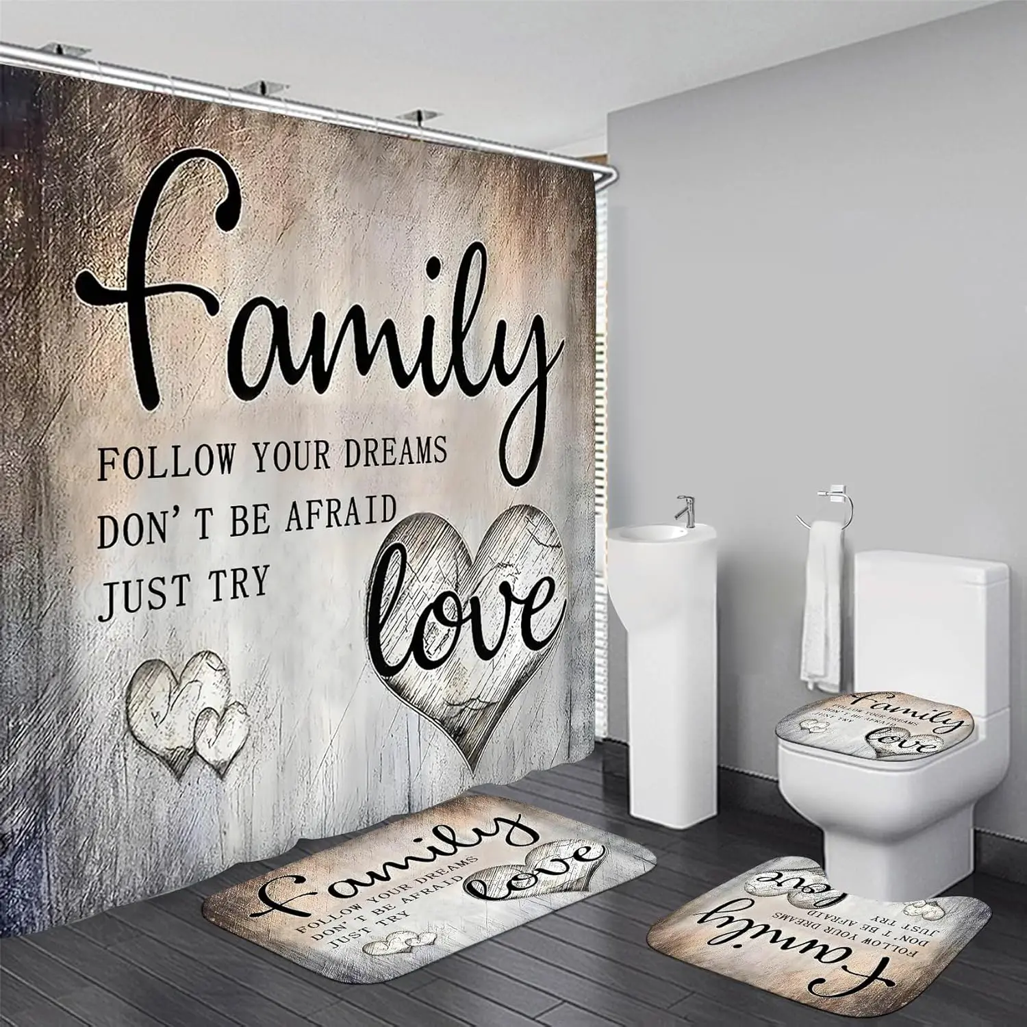 Inspirational Motivational Shower Curtain Set for Bathroom Black Bathroom Accessory Decor Sets with Shower Curtain and Rugs