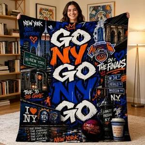 Go NY Go NY Go Throw Blanket, Blue Orange Basketball Inspired Fleece Throw Blanket, Soft Cozy Warm Blanket for Bed Sofa Couch, Sports Fan Home Decor, Game Day Gift for Basketball Lovers, Birthday Christmas Father's Day Gift1. Basketball-Inspired Fan Desig