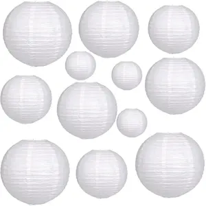 12 Pcs Assorted Sizes 6" 8" 10" 12" White Paper Lanterns, Party Decorations for Wedding Bridal Birthday Outdoor Home Garden Holiday
