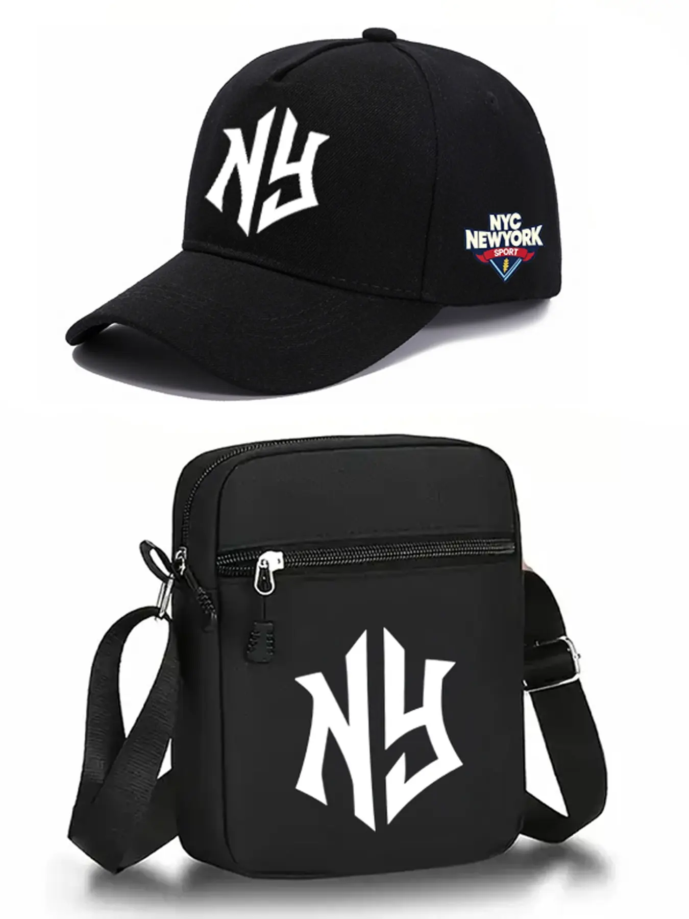 Personalized Ny Letter Print Baseball Cap and Crossbody Bag Set, Adjustable Street Fashion Outdoor Sports Hat and Shoulder Bag, Ideal for Daily Wear and Gifts