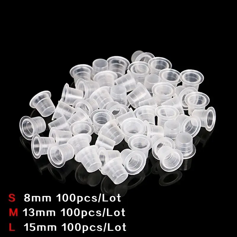 100pcs Pigment Container, Disposable Tattoo Plastic, Permanent Makeup Clear Ink Cups, Holder for Tattoo Artist Supplies, Tattoo Kit, Tattoo Equipment Supply