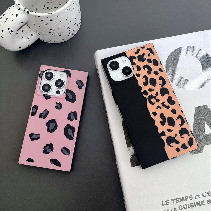 Patchwork Pink & Leopard Print Phone Case for use with iphone 17 air 16 pro max 15 plus 14 pro 13promax Sharp-edged Square phone cases for iphone12/11 XS /XSMAX phone case for Mens girlish/girly trending Y2K