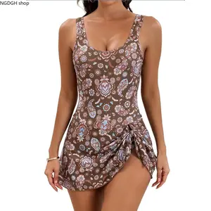 Side Tie Swim Dress - Trendy Tank One Piece Swimsuit with Attached Skirt for Women, Sexy Adjustable Bow Knot Bathing Suit, Flattering Summer Beachwear for Vacation and Pool Party