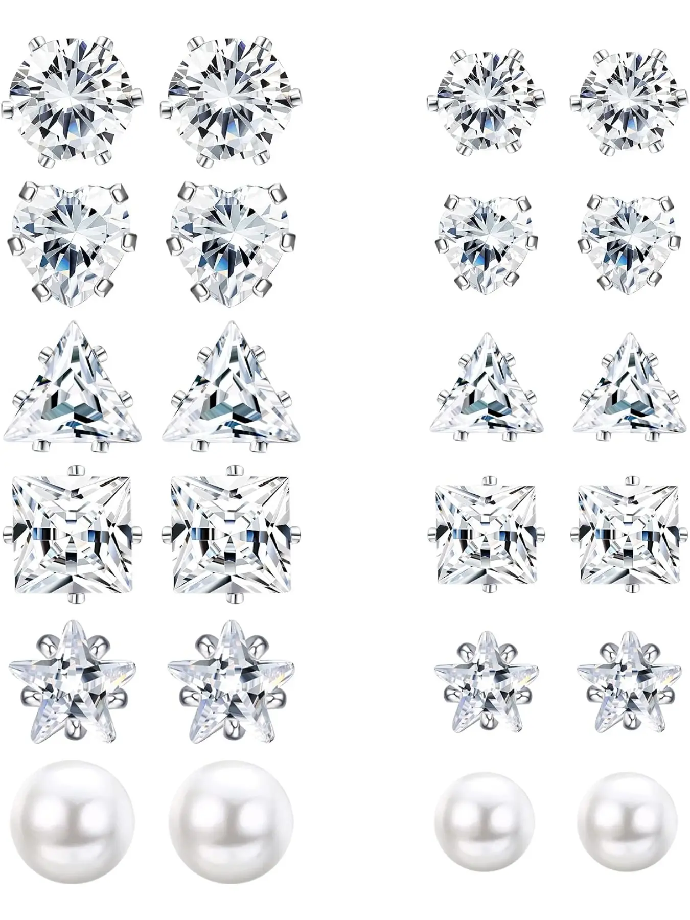 12 Pairs Stainless Steel Magnetic Stud Earrings for Women Men Non Piercing Cz Hypoallergenic Round Square Star Heart Pearl Clip on Earrings Set 6/8mm