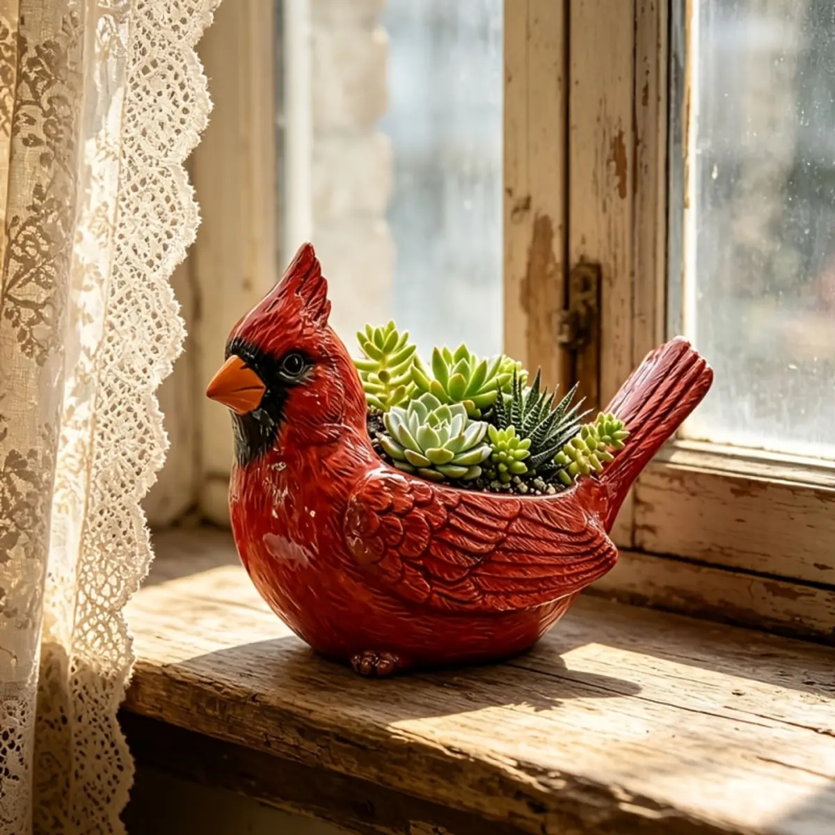 2-Piece Bulk Value Pack Cardinal Bird Planter, Cost-Effective Resin Succulent Pot Combo, Space-Saving Multi-Functional Garden Display Decor, Decorative Garden Pots, Garden Planters for Plant Stores, Cafes & Commercial Landscaping