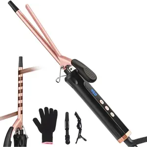 3/8 Inch Small Curling Iron Wand for Tight Curls, 9mm Thin Curling Wand for Short & Long Hair, Ceramic Barrel Hair Curler with Adjustable Temperature, Dual Voltage, Heat Resistant Glove Included