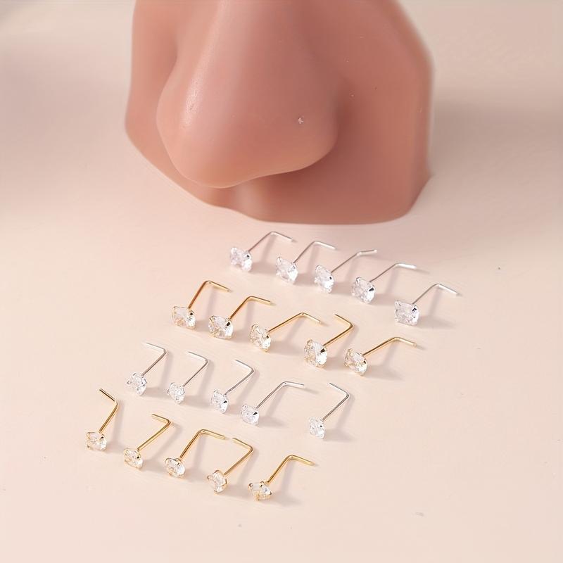 10Pcs Stainless Steel Simple Golden & Silvery Nose Rings Ear Studs Set Boho L-shaped Nose Nostril Piercing Body Jewelry Women Shiny Cubic Zirconia Nose Screw Ear Stud Ring L-shaped Nose Stud Set 10Pcs Stainless Steel Simple Golden & Silvery Nose Rings Ear Studs Set Boho L-shaped Nose Nostril Piercing Body Jewelry Women Shiny Cubic Zirconia Nose Screw Ear Stud Ring L-shaped Nose Stud Set