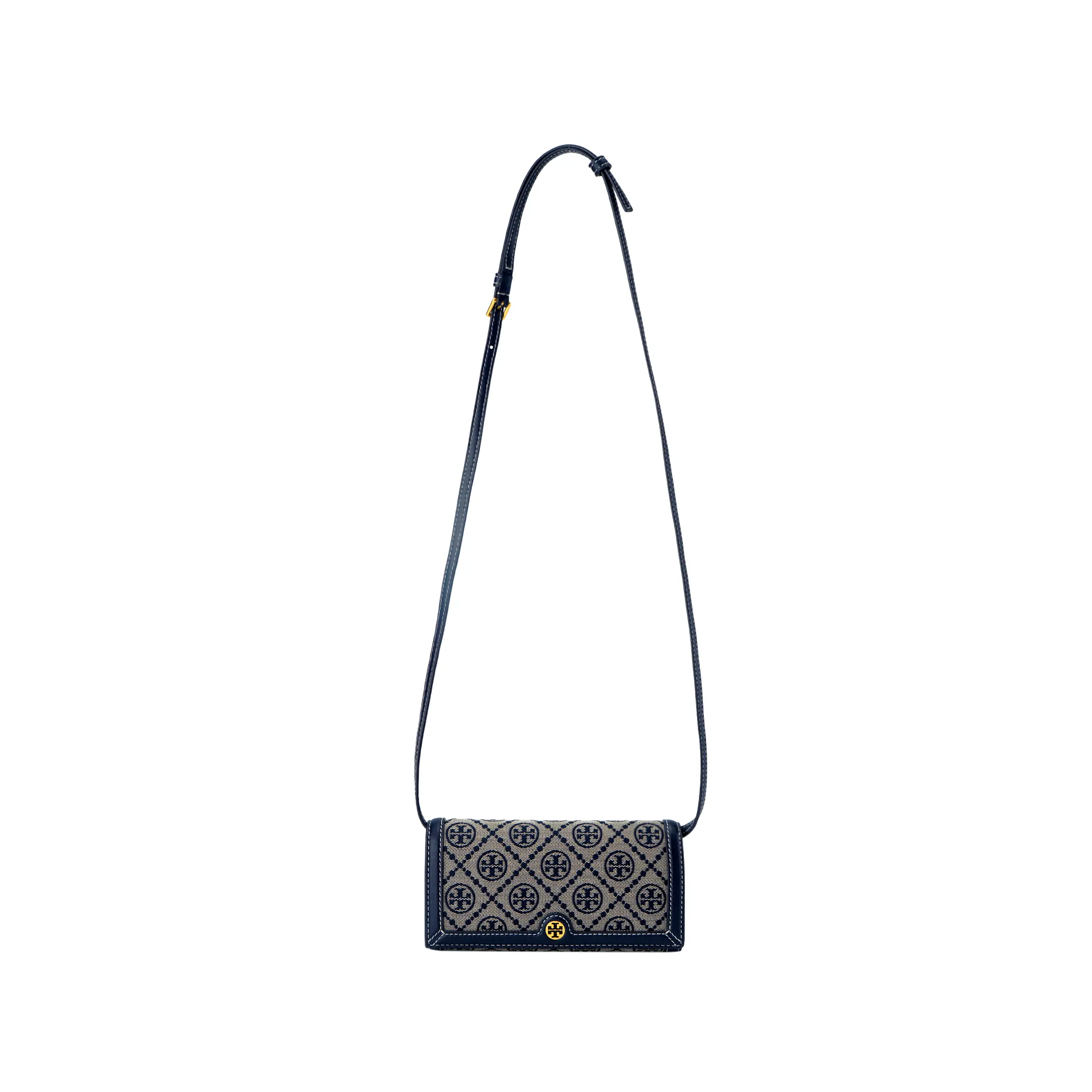 Tory Burch T Monogram Woven Leather Crossbody Bag for Women, Classic Navy Blue