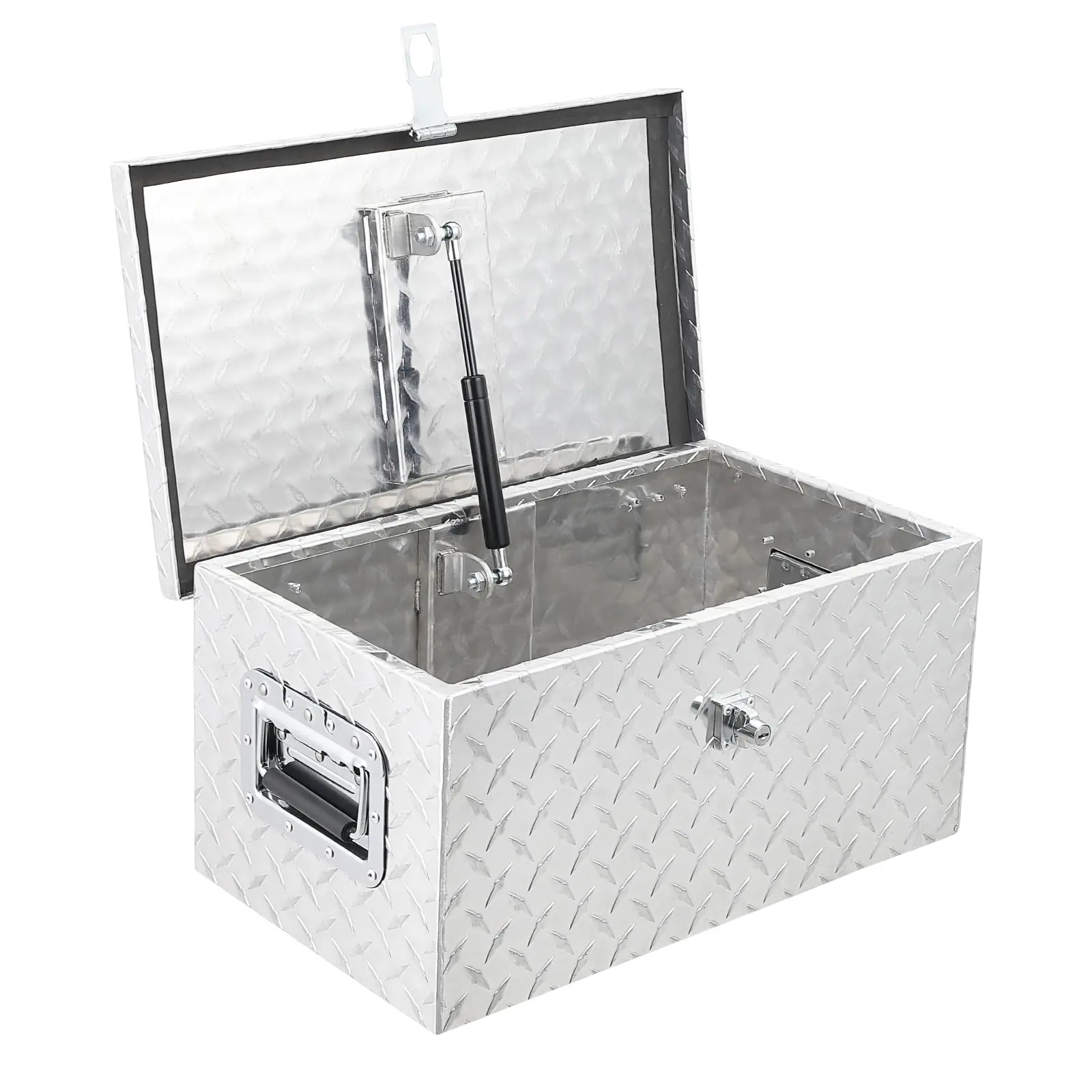 20" Heavy Duty Waterproof Aluminum Diamond Plate Tool Box with Lock and Keys – Truck Storage Chest with Side Handle for Pickup, RV, Trailer, and Van
